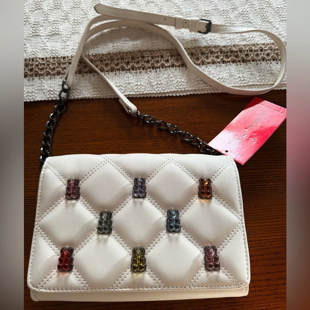 Betsy Johnson Quilted Crossbody Bag with Colorful Gummy bears - Picture 1 of 6